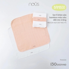 Nous - Set 5 khăn sữa bamboo màu nâu đất mix trắng