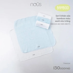 Nous - Set 5 khăn sữa bamboo màu xanh mix trắng