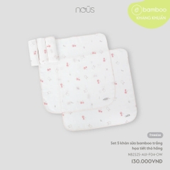 Nous Set 5 khăn sữa bamboo trắng họa tiết thỏ hồng