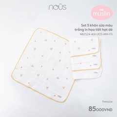 Nous - Set 5 khăn sữa màu trắng in họa tiết hạt dẻ