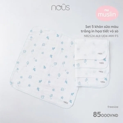 Nous - Set 5 khăn sữa màu trắng in họa tiết vỏ sò