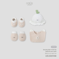 Nous Set phụ kiện 4 món be phối kẻ caro xanh NB