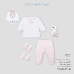Nous Set quà tặng 5 món màu trắng phối kẻ caro hồng 0M