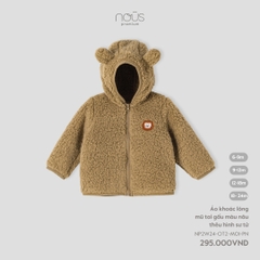 Nous Áo khoác lông mũ tai gấu màu nâu thêu hình sư tử 12,18M