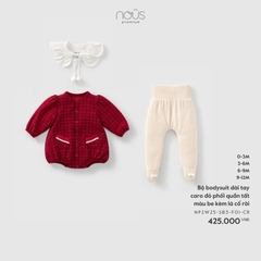 Bộ bodysuit dài tay caro đỏ phối quần tất màu be kèm lá cổ rời (0M,3M,6M,9M)