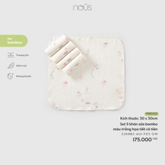 Nous Set 5 khăn sữa bamboo màu trắng họa tiết cô tiên