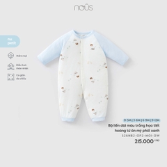 Nous Bộ liền dài màu trắng họa tiết hoàng tử ăn mỳ phối xanh (0M,3M,6M)