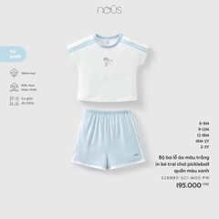 Nous Bộ ba lỗ áo màu trắng in bé trai chơi pickleball quần màu xanh (6M,9M,12M,18M,2Y)