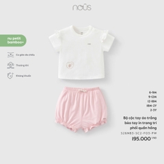 Nous Bộ cộc tay áo trắng bèo tay in trang trí phối quần hồng (6M,9M,12M,18M,2Y)