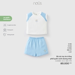 Nous Bộ cộc tay áo trắng phối quần xanh dương nhạt (6M,9M,12M,18M,2Y)