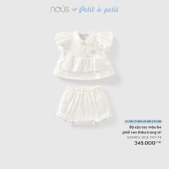 Nous Bộ cộc tay màu be phối ren thêu trang trí (3M,6M,9M)