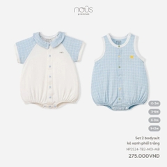 Nous - Set 2 bodysuit kẻ xanh phối trắng  (0M-9M)