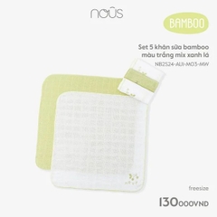 Nous - Set 5 khăn sữa bamboo màu trắng mix xanh lá