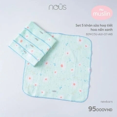 Nous - Set 5 khăn sữa hoạ tiết hoa nền xanh