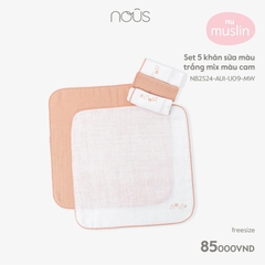Nous - Set 5 khăn sữa màu trắng mix màu cam