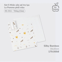 Set 5 Khăn sữa sợi tre lụa La Pomme phối màu (30x30cm) - Trắng (Cáo)