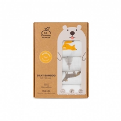 Set 5 Khăn sữa sợi tre lụa La Pomme phối màu (30x30cm) - Trắng (Gấu Galaxy viền xanh lá, cam)
