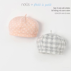 Set Nous 2 mũ nồi chấm bi hồng và caro xám (S, M, L)