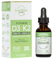 Vitamin D3K2 LiveWise 400IU hữu cơ cho trẻ sơ sinh