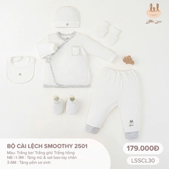 Little Love Bộ cài lệch smoothy 2501 trắng ghi Newborn, 1M,3-6M