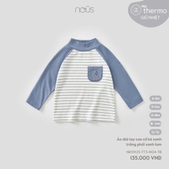 Nous Áo dài tay cao cổ kẻ xanh trắng phối xanh lam 6,9,12,18M,2Y