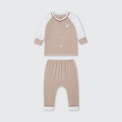 Bộ dài tay cúc giữa La Pomme ngỗng con hoạt bát - Newborn,0,3M Nâu