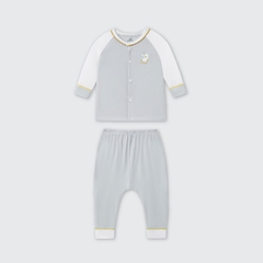 Bộ dài tay cúc giữa La Pomme ngỗng con hoạt bát - Newborn,0,3M Ghi