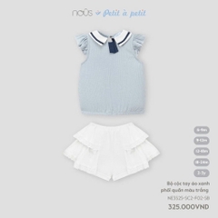 Nous Bộ cộc tay áo xanh phối quần màu trắng 6,9,12,18M,2Y