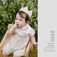 Nous Bộ yếm cộc kẻ ghi kèm áo sơ mi trắng 0,3,6,9 M