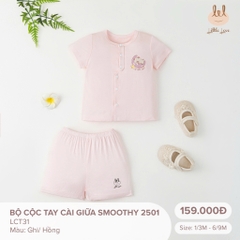 Little Love Bộ Cộc Tay Cài Giữa Smoothy 2501 Hồng (6-9M,3-6M)