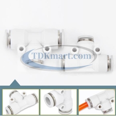 Đầu nối nhanh khí nén chữ T màu trắng có 3 đầu ghim ống | TDKmart.com