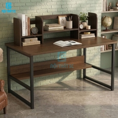 Bàn học, bàn làm việc kèm kệ sách chân sắt sơn tĩnh điện, hai màu sáng tối, chiều dài 120cm
