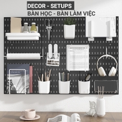 Kệ giá treo tường trang trí pegboard để đồ decor bàn học phòng bếp nhà tắm kèm phụ kiện, dán tường không cần khoan đục