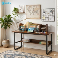 Bàn Học 1m2 Có Kệ Sách, Bàn Làm Việc Gỗ MDF Cao Cấp Khung Sắt Sơn Tĩnh Điện
