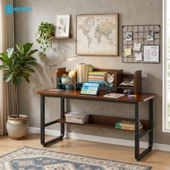 Bàn Học 1m2 Có Kệ Sách, Bàn Làm Việc Gỗ MDF Cao Cấp Khung Sắt Sơn Tĩnh Điện