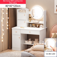 Bàn trang điểm gương tròn tích hợp đèn LED cảm ứng thông minh có ngăn kéo, tủ để đồ nhiều tầng tiện dụng