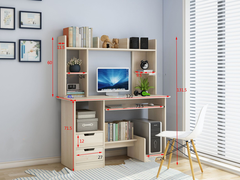 Bàn học tập làm việc lắp ghép kèm giá để sách tiện lợi, bàn máy tính gỗ MDF dễ lau chùi có hộc tủ lưu trữ đồ