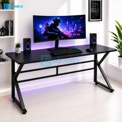 Bàn Gaming K Plus BH2002 2 thanh trợ lực, bàn làm việc kết nối 2 chân thanh giằng sắt kháng rung, bàn máy tính, bàn học khung sắt chân chữ K