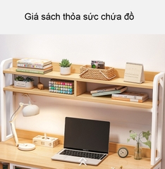 Bàn học, Bàn làm việc kèm 2 tầng thiết kế phong cách hiện đại, mặt gỗ MDF dễ lau chùi, khung sắt sơn tĩnh điện chắc chắn