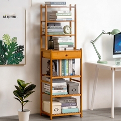 Kệ sách tủ sách nhiều tầng có ngăn kéo để đồ chất liệu gỗ tre tự nhiên cao cấp phong cách Bắc Âu