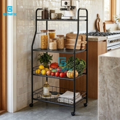 Kệ bếp 4 tầng khung thép sơn tĩnh điện có bánh xe, kệ đa năng để lò vi sóng nồi cơm điện đựng đồ đa năng hiện đại