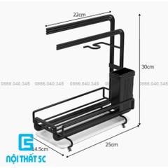 Giá để đồ rửa bát kèm giỏ đựng đũa, thìa , giá treo khăn lau, kèm khay hứng nước thông minh giúp căn bếp được gọn gàng chất liệu thép carbon cao cấp chống gỉ