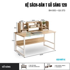 Bàn học, bàn làm việc kèm kệ sách chân sắt sơn tĩnh điện, hai màu sáng tối, chiều dài 120cm