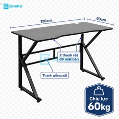 Bàn Gaming K Plus BH2002 2 thanh trợ lực, bàn làm việc kết nối 2 chân thanh giằng sắt kháng rung, bàn máy tính, bàn học khung sắt chân chữ K