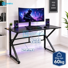Bàn Gaming K Plus BH2002 2 thanh trợ lực, bàn làm việc kết nối 2 chân thanh giằng sắt kháng rung, bàn máy tính, bàn học khung sắt chân chữ K