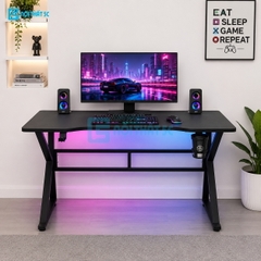 Bàn Gaming K Plus BH2002 2 thanh trợ lực, bàn làm việc kết nối 2 chân thanh giằng sắt kháng rung, bàn máy tính, bàn học khung sắt chân chữ K