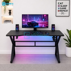 Bàn Gaming K Plus BH2002 2 thanh trợ lực, bàn làm việc kết nối 2 chân thanh giằng sắt kháng rung, bàn máy tính, bàn học khung sắt chân chữ K