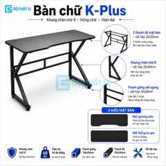 Bàn Gaming K Plus BH2002 2 thanh trợ lực, bàn làm việc kết nối 2 chân thanh giằng sắt kháng rung, bàn máy tính, bàn học khung sắt chân chữ K