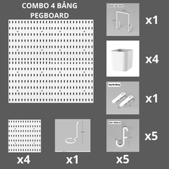 Combo 4 bảng Pegboard dán tường kèm phụ kiện màu trắng - CB4T