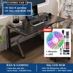 Combo bàn gaming chân chữ K (dài 1m2) + dây LED RGB 5M 60bóng/1m led - CBTAB1
